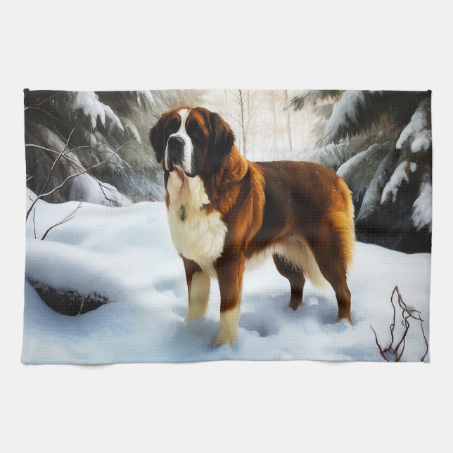 Saint Bernard Lassen Sie es Schnee Weihnachten Geschirrtuch (Horizontal)