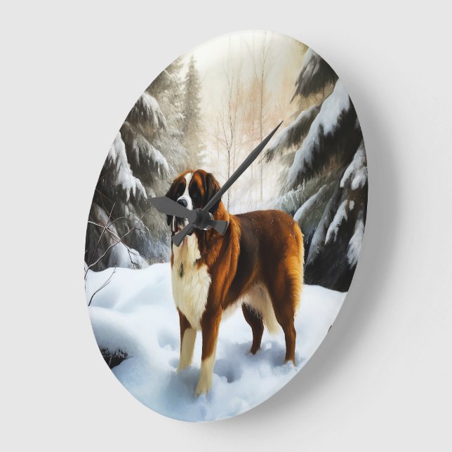 Saint Bernard Lassen Sie es Schnee Weihnachten Große Wanduhr (Winkel)