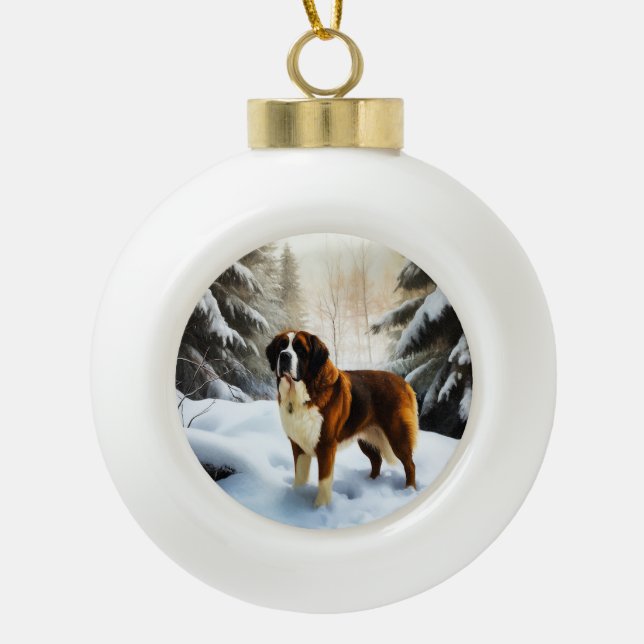Saint Bernard Lassen Sie es Schnee Weihnachten Keramik Kugel-Ornament (Vorderseite)