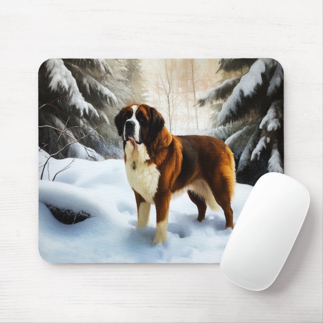 Saint Bernard Lassen Sie es Schnee Weihnachten Mousepad (Mit Mouse)