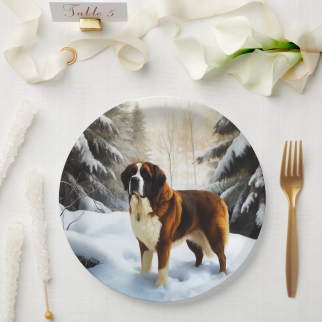 Saint Bernard Lassen Sie es Schnee Weihnachten Pappteller (Hochzeit)