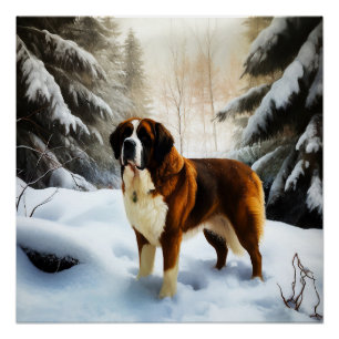Saint Bernard Lassen Sie es Schnee Weihnachten Poster