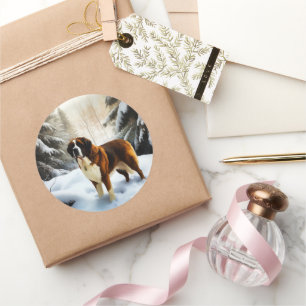 Saint Bernard Lassen Sie es Schnee Weihnachten Runder Aufkleber