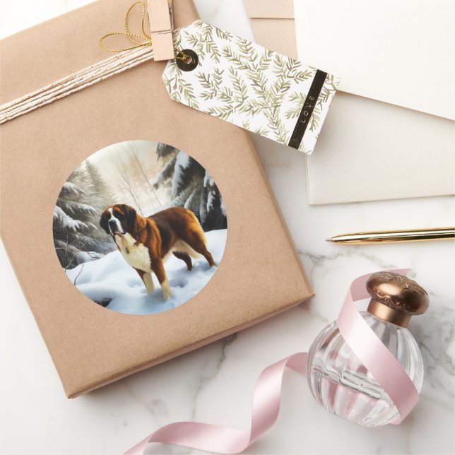 Saint Bernard Lassen Sie es Schnee Weihnachten Runder Aufkleber (Schenken)