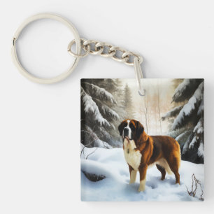 Saint Bernard Lassen Sie es Schnee Weihnachten Schlüsselanhänger