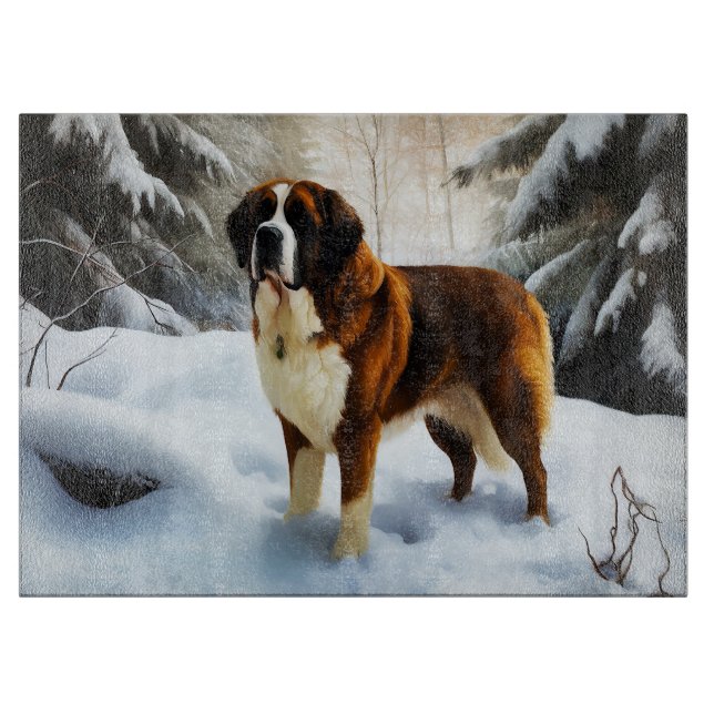 Saint Bernard Lassen Sie es Schnee Weihnachten Schneidebrett (Vorderseite)