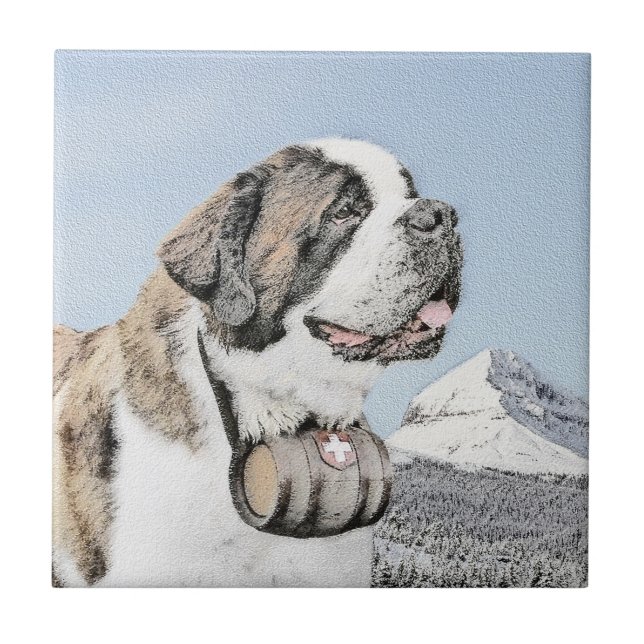 Saint Bernard Malerei - Niedliche Original Hunde K Fliese (Vorderseite)