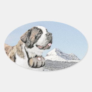 Saint Bernard Malerei - Niedliche Original Hunde K Ovaler Aufkleber
