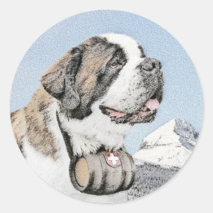 Saint Bernard Malerei - Niedliche Original Hunde K Runder Aufkleber