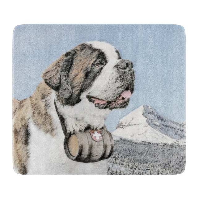 Saint Bernard Malerei - Niedliche Original Hunde K Schneidebrett (Vorderseite)