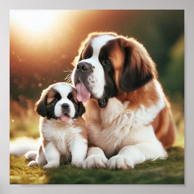 Saint Bernard Mutter und ihr Welpe Poster (Vorne)