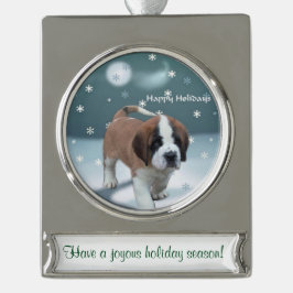 Saint Bernard Personalisiert Weihnachten Banner-Ornament Silber