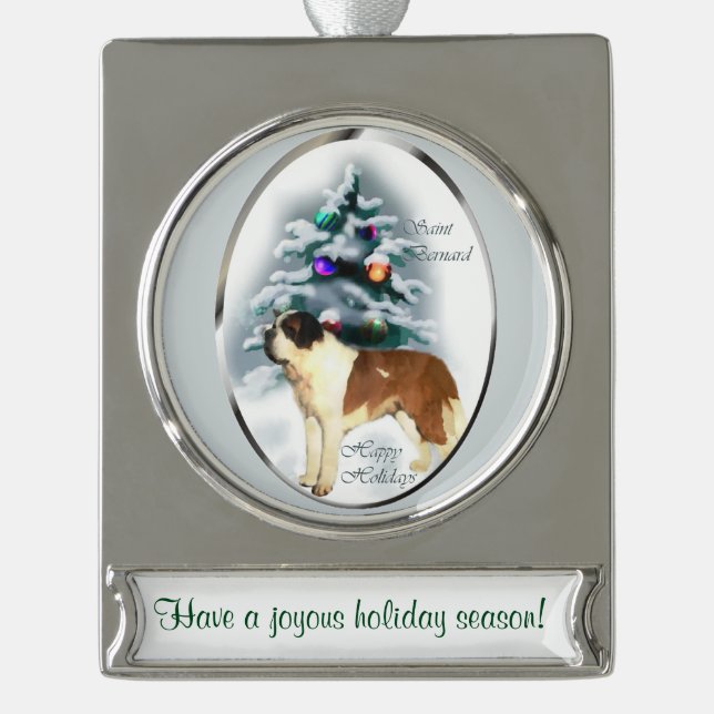 Saint Bernard Personalisiert Weihnachten Banner-Ornament Silber (Vorderseite)