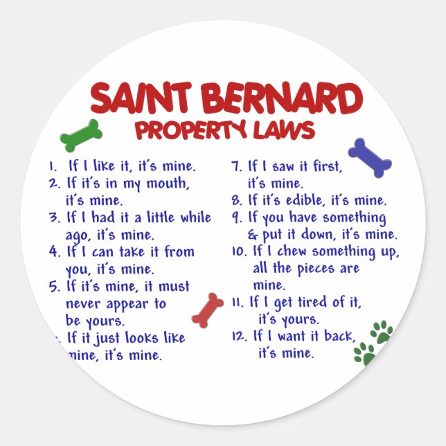 SAINT BERNARD Property Laws 2 Runder Aufkleber (Vorderseite)