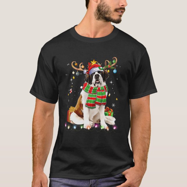 Saint Bernard Reindder Weihnachtsmannmütze Weihnac T-Shirt (Vorderseite)