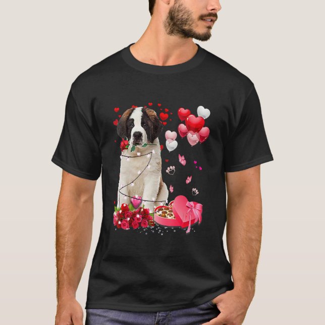 Saint Bernard Rose Heart Happy Valentine Day Dog M T-Shirt (Vorderseite)