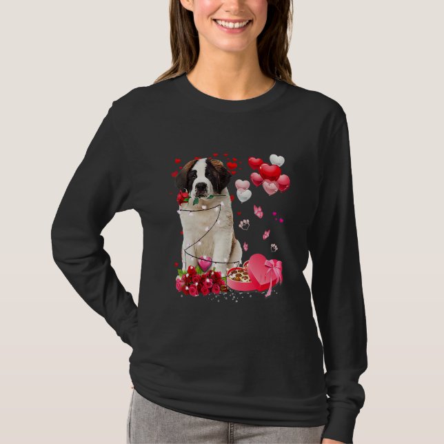 Saint Bernard Rose Heart Happy Valentine Day Dog M T-Shirt (Vorderseite)