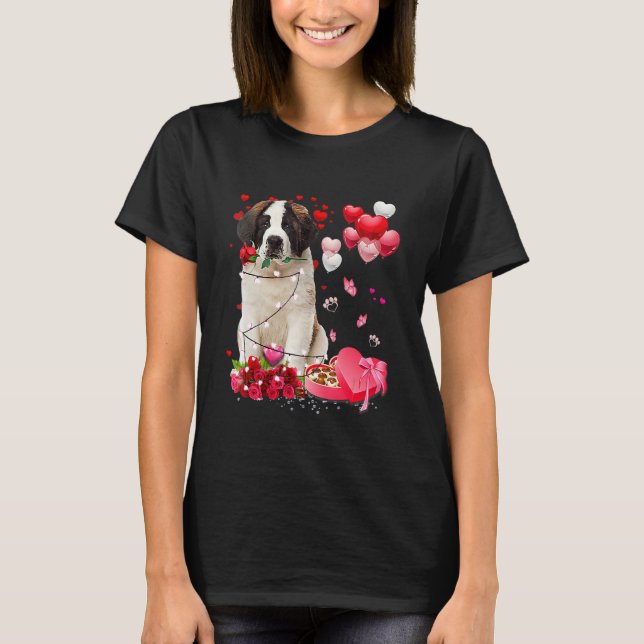 Saint Bernard Rose Heart Happy Valentine Day Dog M T-Shirt (Vorderseite)