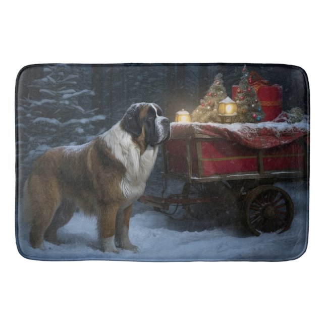Saint Bernard Snowy Sleigh Weihnachtsdekor Badematte (Vorderseite)