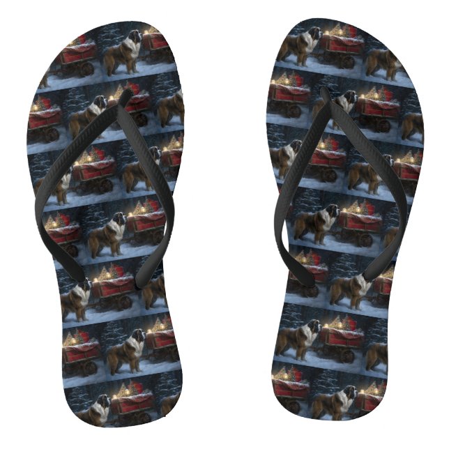 Saint Bernard Snowy Sleigh Weihnachtsdekor Flip Flops (Fußbett)