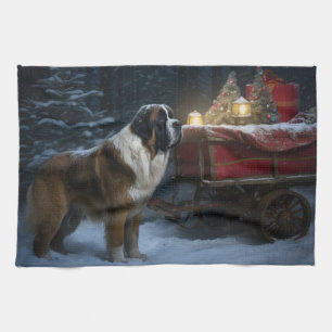 Saint Bernard Snowy Sleigh Weihnachtsdekor Geschirrtuch