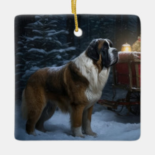 Saint Bernard Snowy Sleigh Weihnachtsdekor Keramikornament