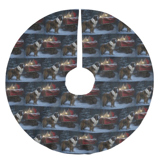 Saint Bernard Snowy Sleigh Weihnachtsdekor Polyester Weihnachtsbaumdecke (Vorderseite)
