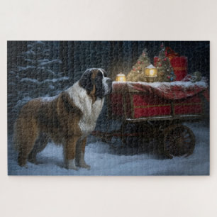 Saint Bernard Snowy Sleigh Weihnachtsdekor Puzzle