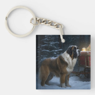 Saint Bernard Snowy Sleigh Weihnachtsdekor Schlüsselanhänger