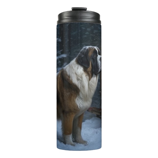 Saint Bernard Snowy Sleigh Weihnachtsdekor Thermosbecher (Vorderseite)