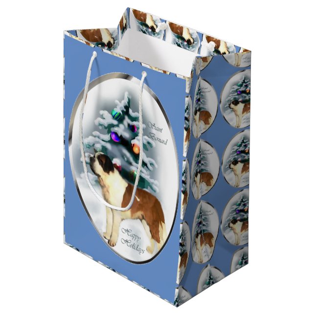 Saint Bernard Weihnachten Mittlere Geschenktüte (Vorderseite Schrägansicht)