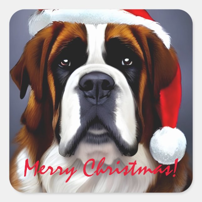 Saint Bernard Weihnachten Quadratischer Aufkleber (Vorderseite)
