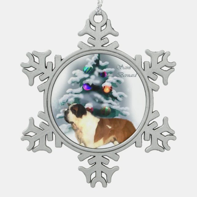 Saint Bernard Weihnachten Schneeflocken Zinn-Ornament (Vorderseite)
