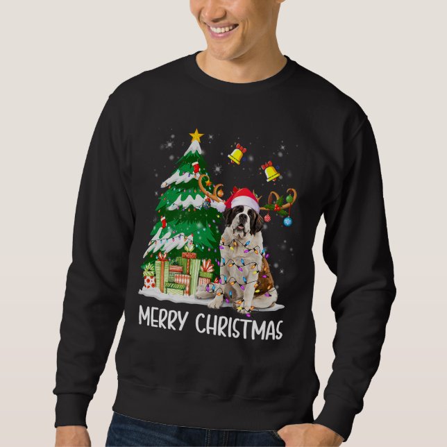 Saint Bernard Weihnachtsbeleuchtung Tree Santa Xma Sweatshirt (Vorderseite)