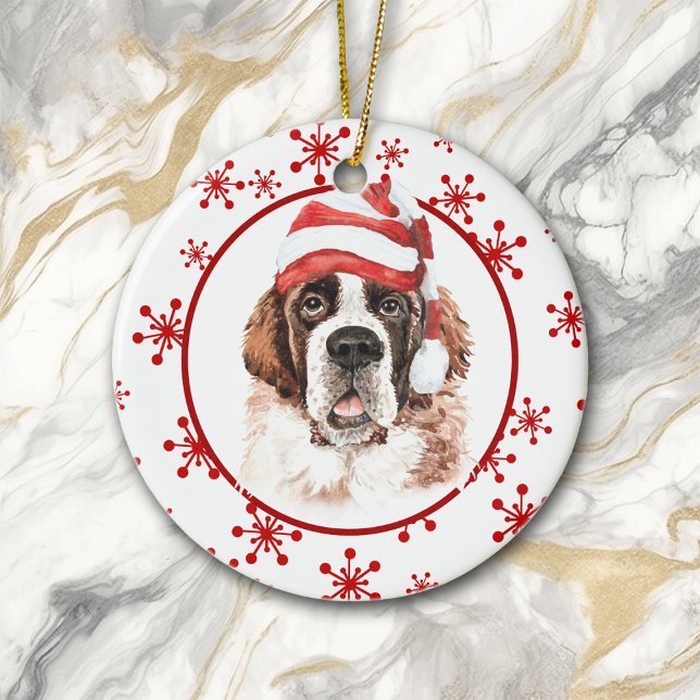 Saint Bernard Weihnachtsmannmütze Red Snowflake Keramik Ornament (Von Creator hochgeladen)