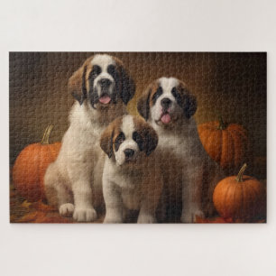 Saint Bernard Welpe Herbstfreude Kürbis Puzzle