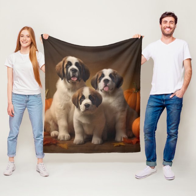 Saint Bernard Welppy Herbst Kürbis Fleecedecke (Beispiel)