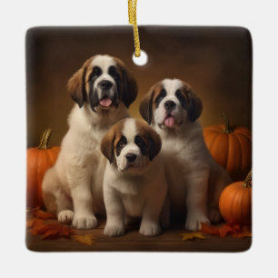 Saint Bernard Welppy Herbst Kürbis Keramikornament