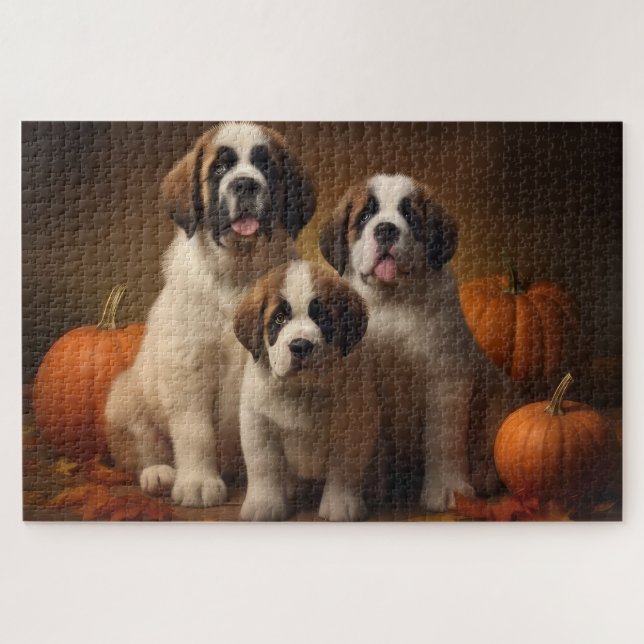 Saint Bernard Welppy Herbst Kürbis Puzzle (Horizontal)