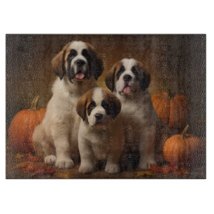 Saint Bernard Welppy Herbst Kürbis Schneidebrett