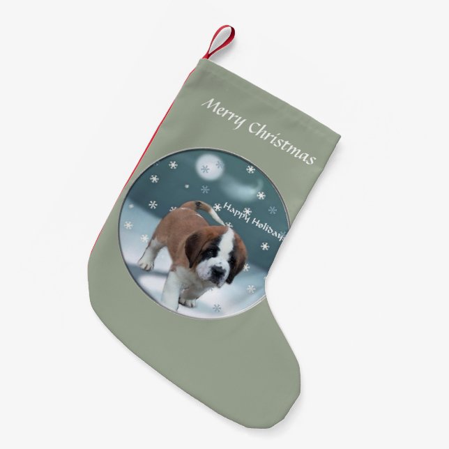 Saint Bernard Welppy Weihnachten Kleiner Weihnachtsstrumpf (Vorderansicht (hängend))