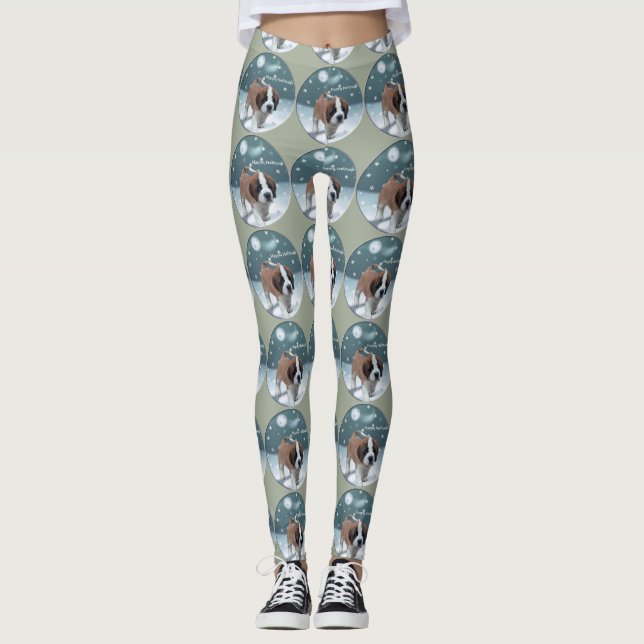 Saint Bernard Welppy Weihnachten Leggings (Vorderseite)