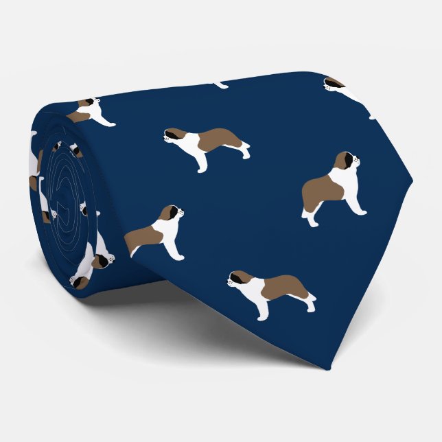 Saint Bernards Pattern Blau | Hunde Lover Krawatte (Gerollt)