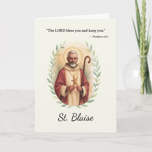 Saint Blaise Festtag Segnung Wasserfarbenkrez Karte (Vorderseite)