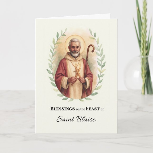 Saint Blaise Festtag Segnung Wasserfarbenkrez Karte (Vorderseite)