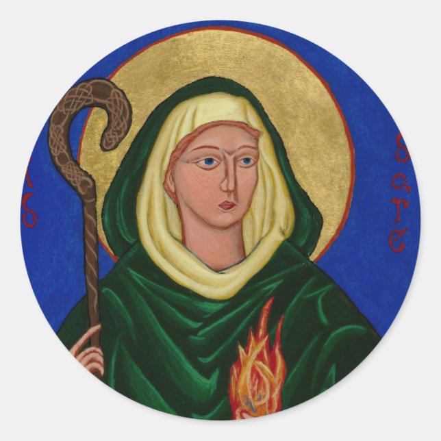 Saint Brigid mit Heiligem Feuer Runder Aufkleber (Vorderseite)