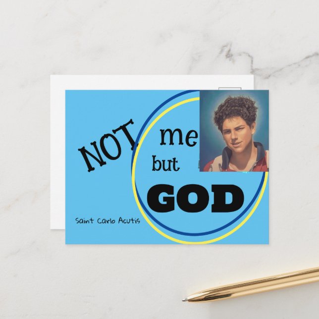 Saint Carlo Acutis Postkarte (Vorderseite/Rückseite Beispiel)