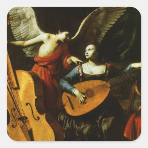 Saint Cecilia und Angel von Carlo Saraceni Quadratischer Aufkleber