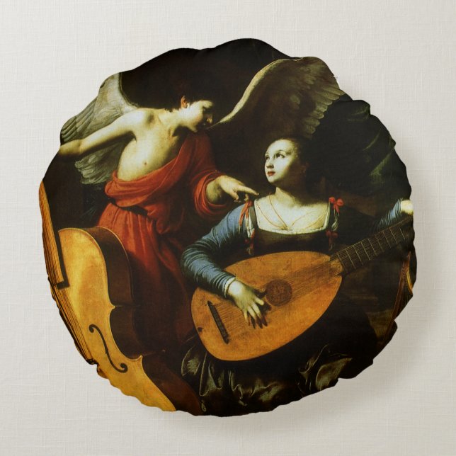 Saint Cecilia und Angel von Carlo Saraceni Rundes Kissen (Rückseite)