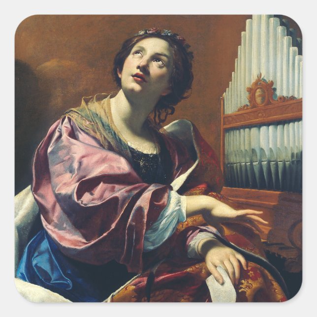 Saint Cecilia von Simon Vouet Quadratischer Aufkleber (Vorderseite)